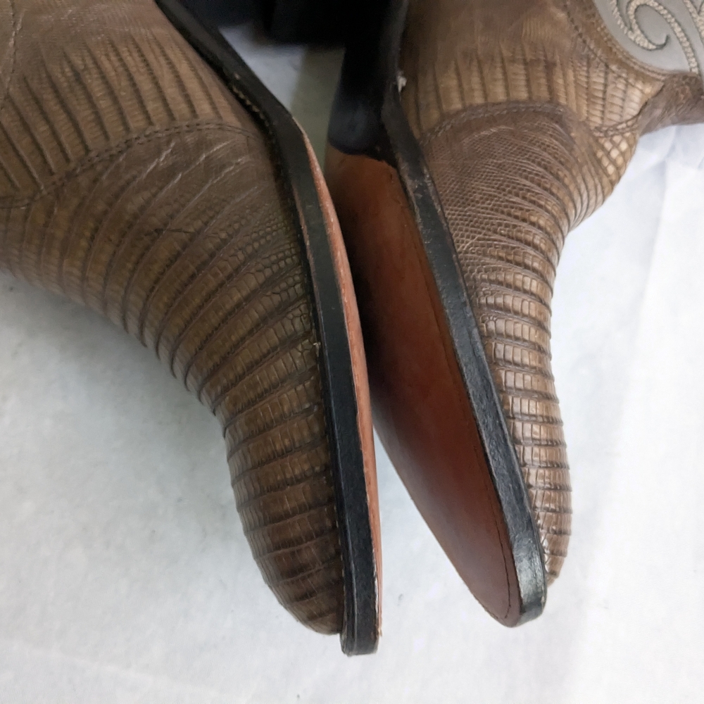 Dan Post Cowboy Boots Olive Green Lizard Leather Gray Men 8.5 - Picture 12 of 16